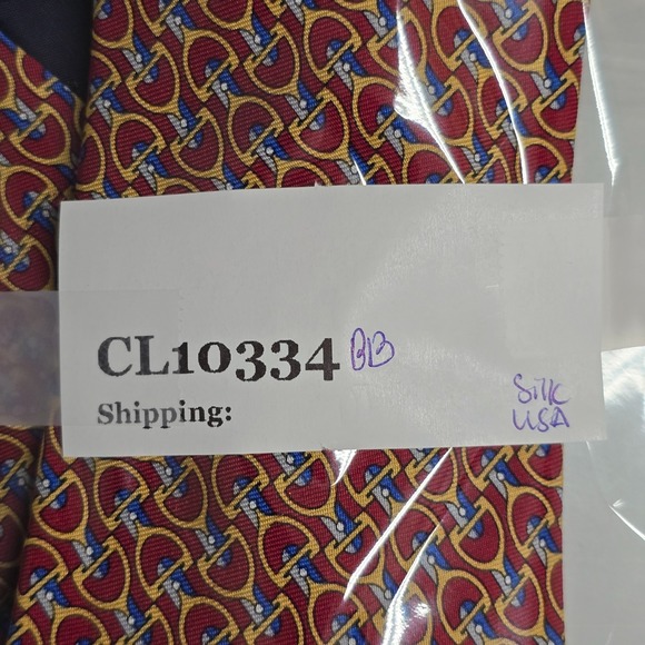 Brooks Brothers Mens Silk Bit Print Tie Red Yellow Preppy Classic Equestrian - Picture 8 of 8